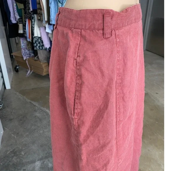 SMITH & HAWKEN Linen Skirt Womens 16 Red Clay Midi Wrap Button Casual - Picture 3 of 9